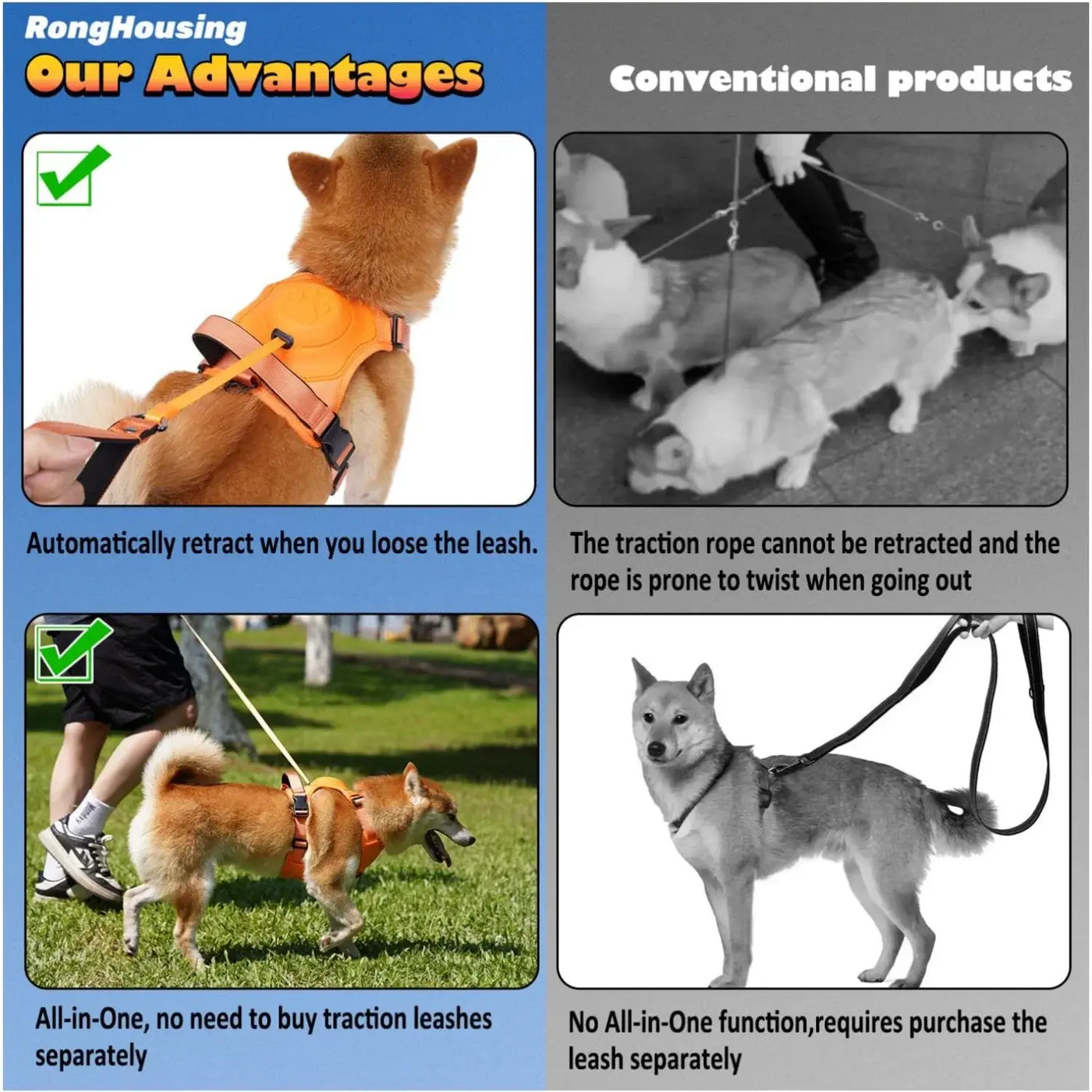 Dog Harness and Retractable Leash Set